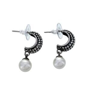 Estate Sterling Silver 925 Hobnail Detail Imitation Pearl Drop Earrings